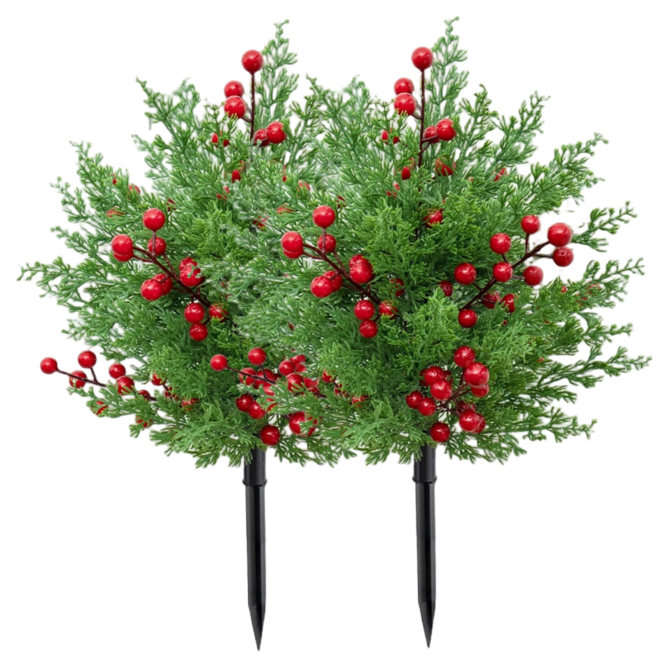 2 arbusti artificiali per esterni artificiali con bacche di albero di Natale artificiale per esterni