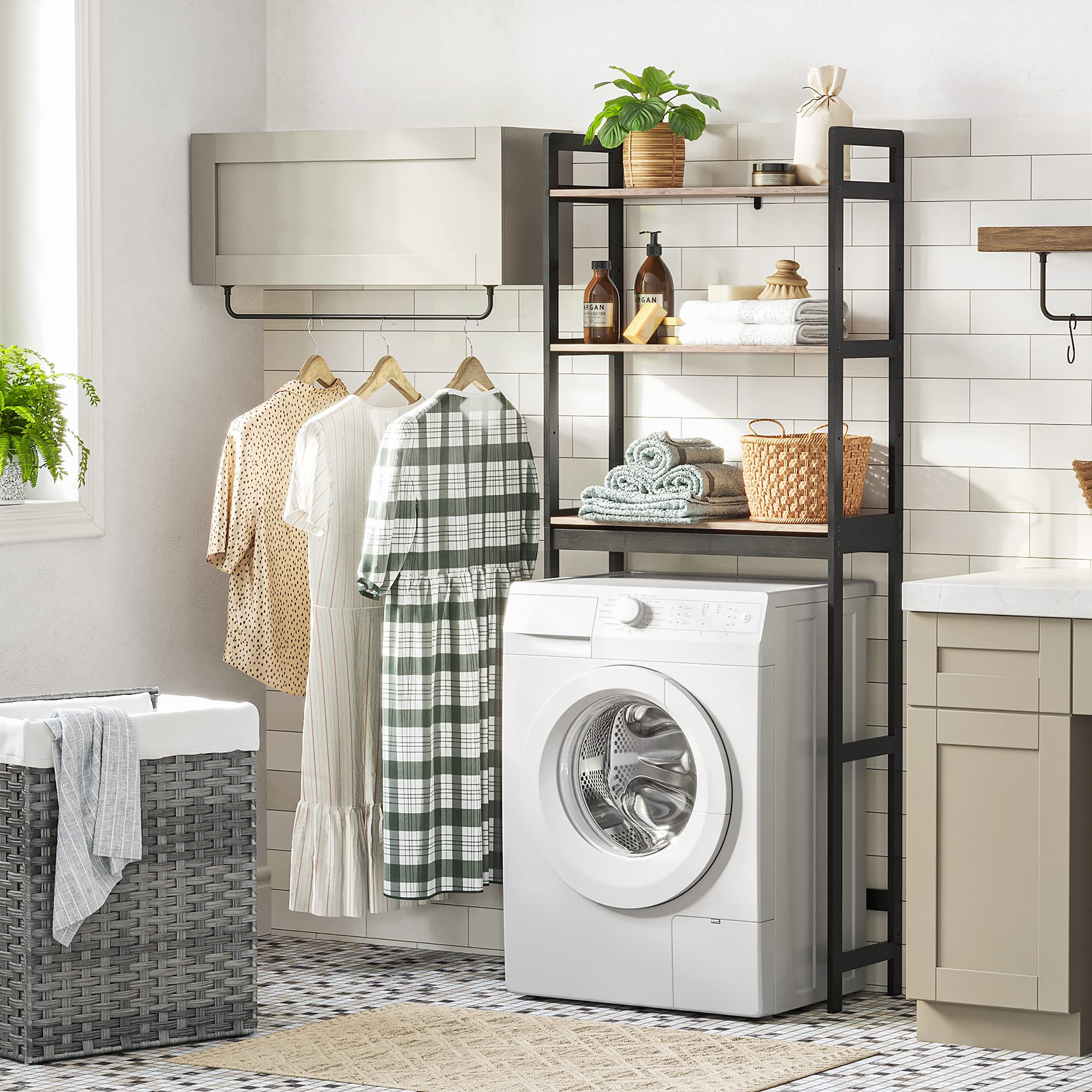 Amazon.com: SONGMICS Over The Toilet Storage, 3-Tier Bathroom Organizer  Over Toilet with Adjustable Shelves, Multifunctional Bathroom Shelf, Greige  and Black UBTS012W01 : Home & Kitchen