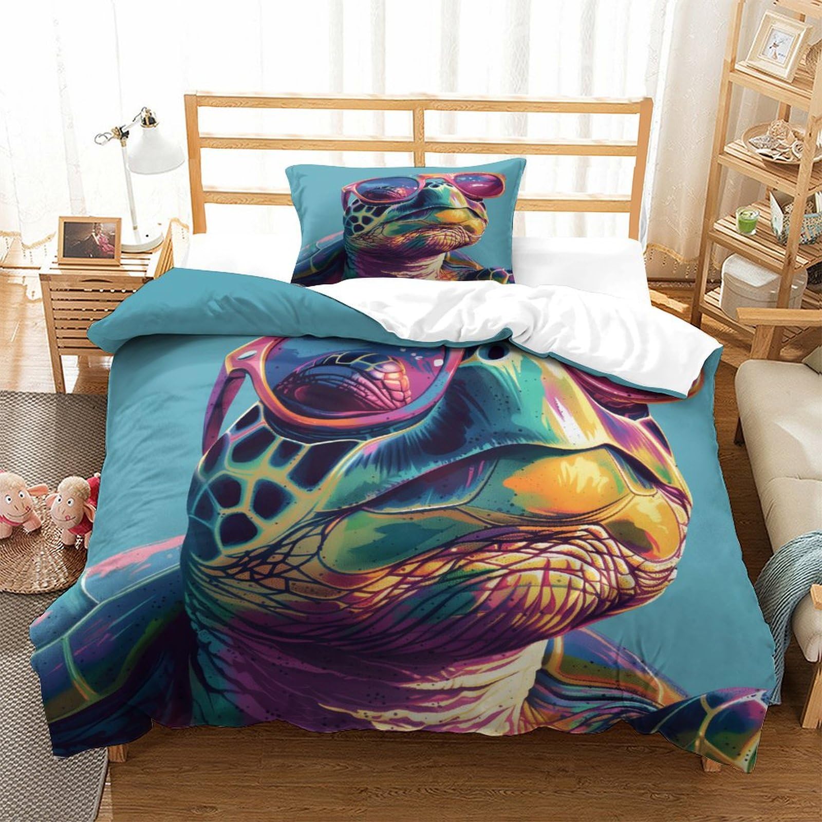 P1s9u7w5y Sea Turtle 3D Printed Colorful Turtle Duvet Cover Set 3Pcs Microfiber Trendy Turtle Bedding Set Single（135X200cm）
