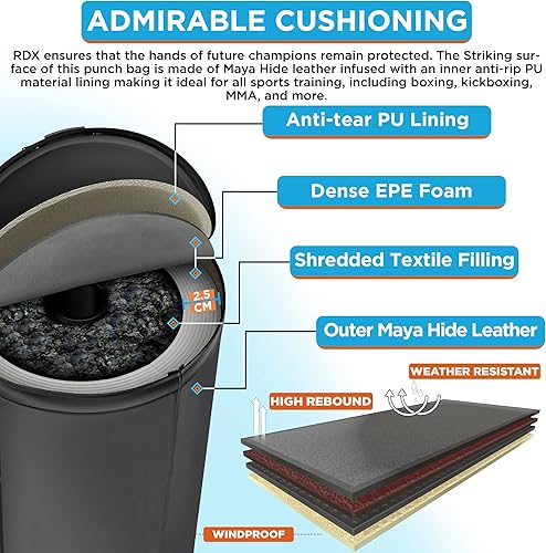 Miniatura 4 de RDX Saco de boxeo independiente para niños con guantes y cubierta, juego de bolsas de pedestal RONIN de alta resistencia de 4 pies con ventosa base