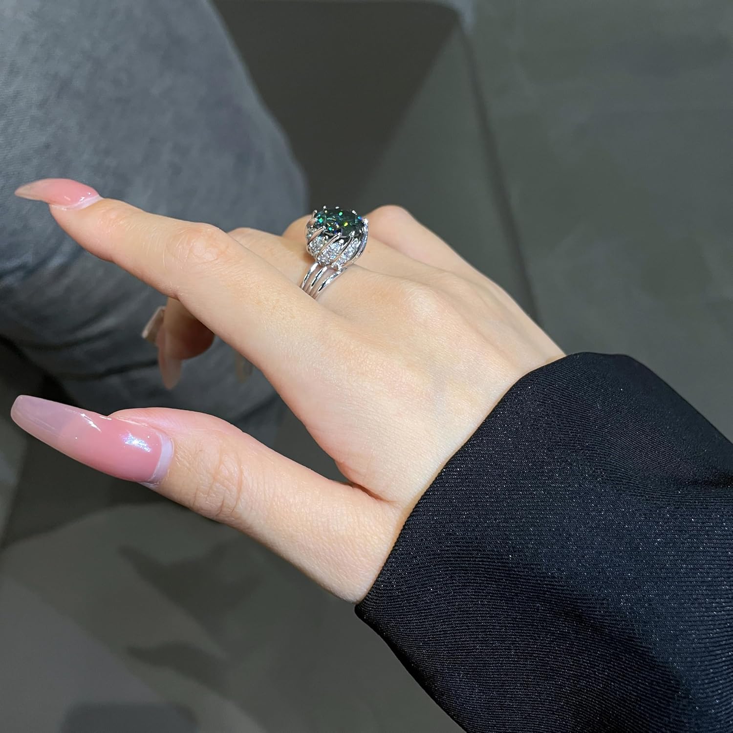 YSDD 3/5 Carat Moissanite Women Engagement Rings, D Color VVS1 Clarity Aurora Green Moissanite, 925 Sterling Silver Plated 18K White Gold Proposal Ring with Certificate