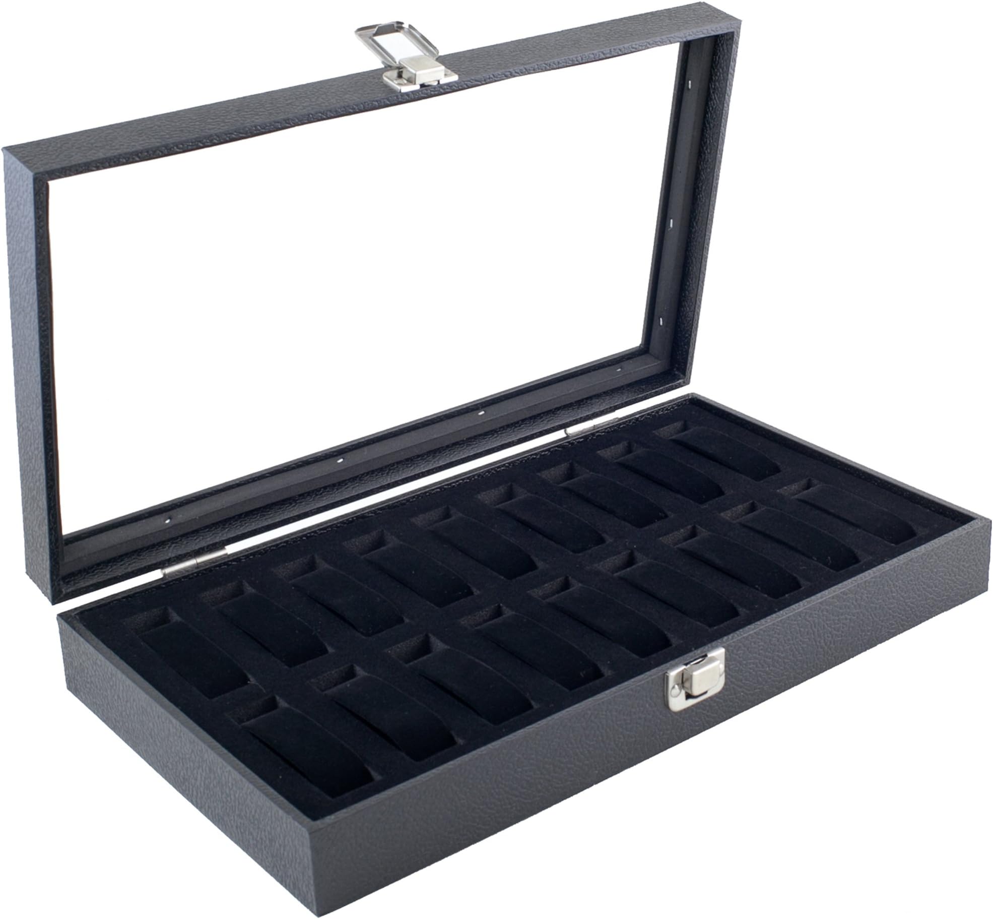 Caddy Bay Collection Basic Black Watch Case Display Box with Glass Top Lid Holds 18 Watches