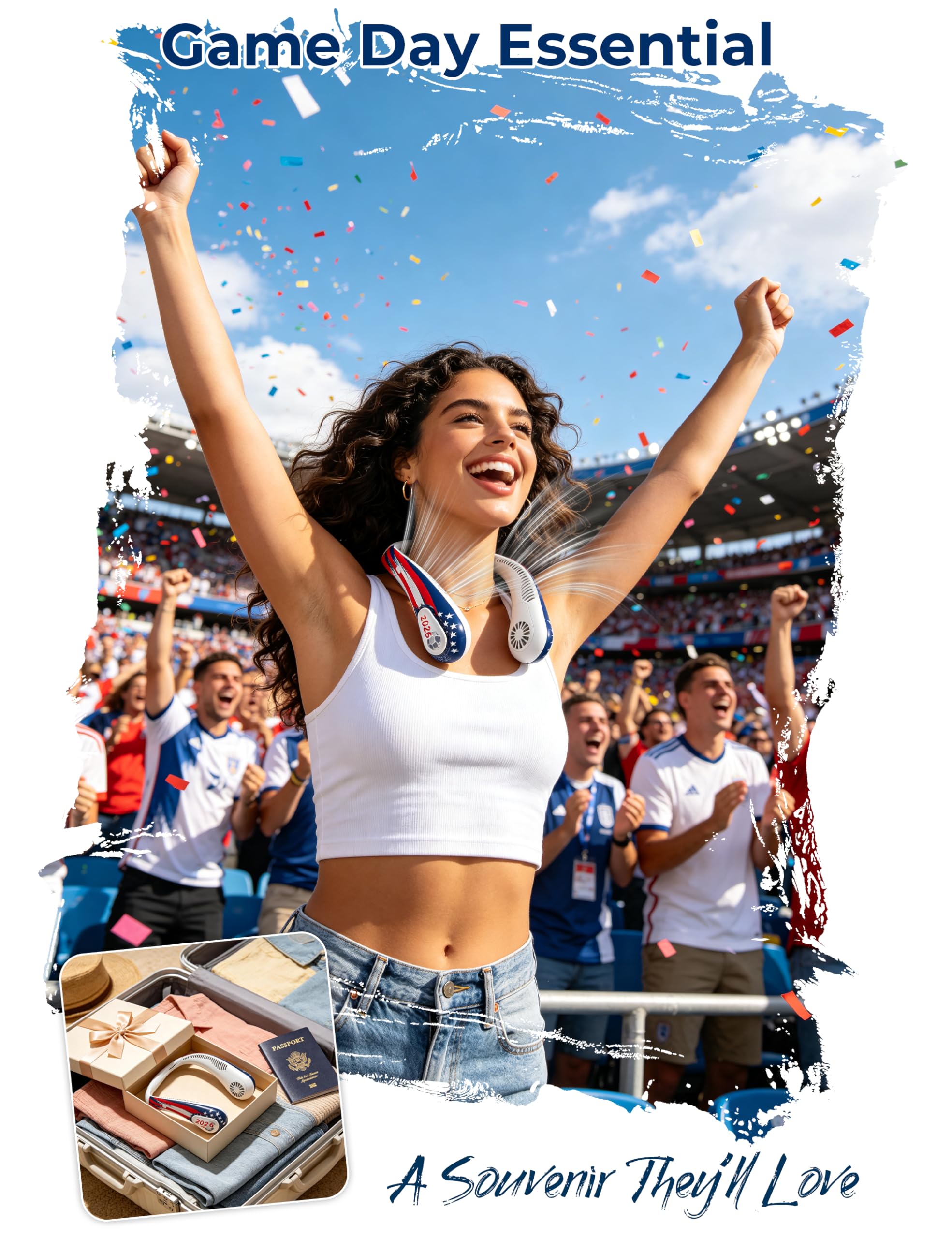 Tragbarer Flügelloser Halsventilator, 2026 Welt-Fußball-Sport-Cup-Geschenke, tragbarer Kühlventilator, wiederaufladbar für Outdoor-Sportarten und Reisen, Camping-Essentials für Männer, Vater, Souvenir