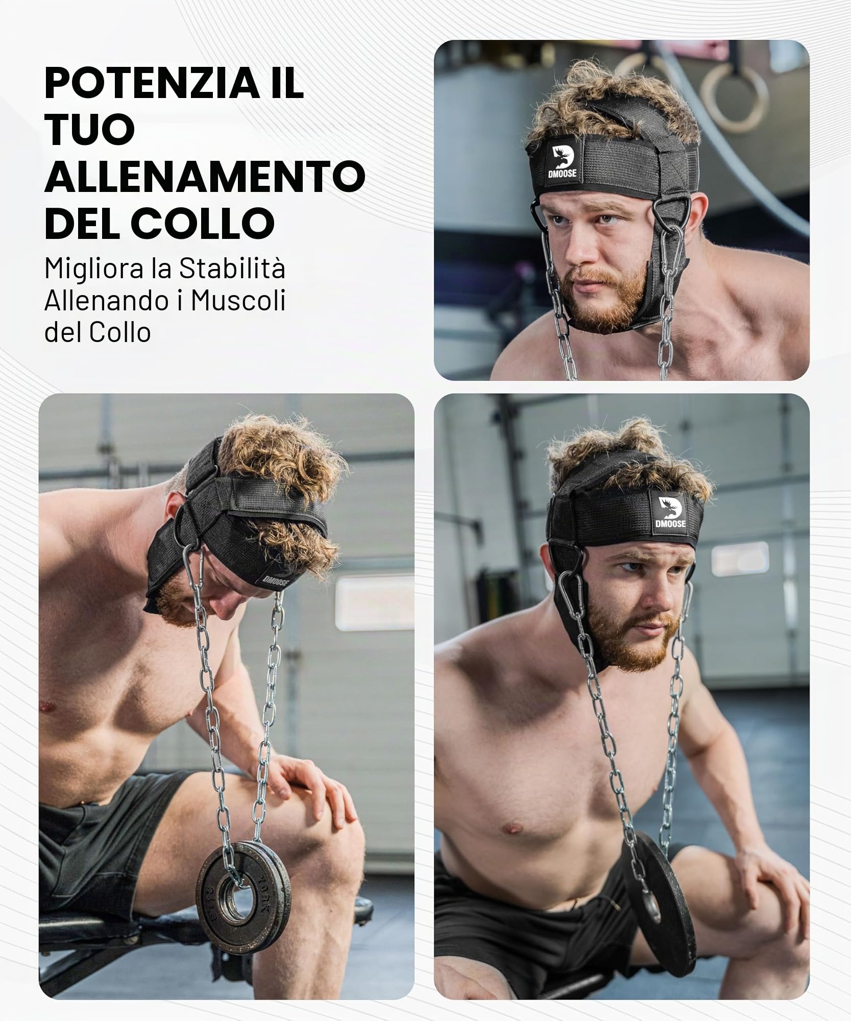 DMoose Fitness Imbracatura Per Il Collo Per Sollevamento Pesi - Morbida Imbottitura Per Testa E Mento Con Catena In Acciaio Resistente Da 30" - Supporta Il Recupero Da Infortuni E Allenamenti Intensi