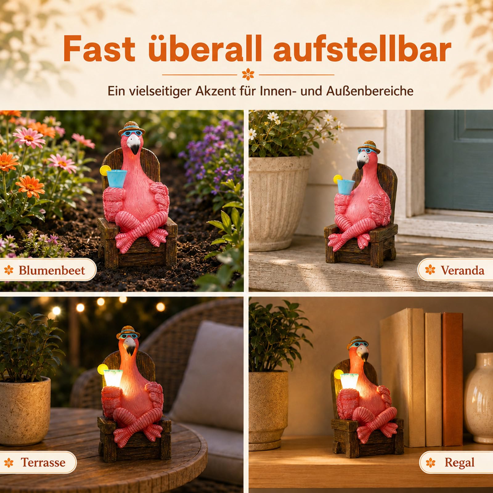Yeomoo Rosa Flamingo Gartenfiguren Solar Gartendeko für Draußen: Lustige Flamingo Trinken auf dem Schaukelstuhl Deko für Wohnzimmer Garten Geschenke für Frauen Mama Geburtstagsgeschenk Balkon 13CM
