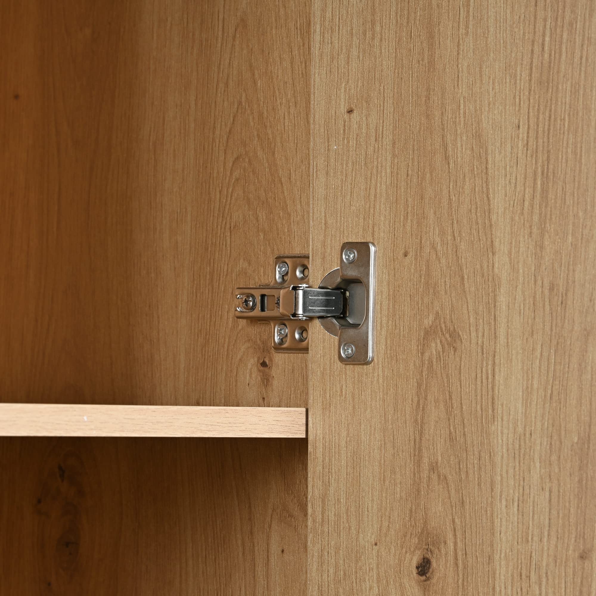 Azkoeesy Vitrina con iluminación LED y Estante de Cristal - 78x40x150 cm, Aparador con 3 Puertas, en veta de Madera Natural