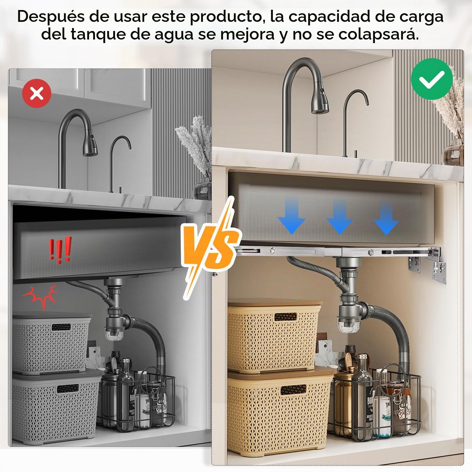 Juego de 2 soportes para fregadero bajo encimera, ajustables, soporte lateral sin costura, kit de montaje de acero inoxidable para distribución del peso, apto para fregaderos pesados y baño (51-80cm)