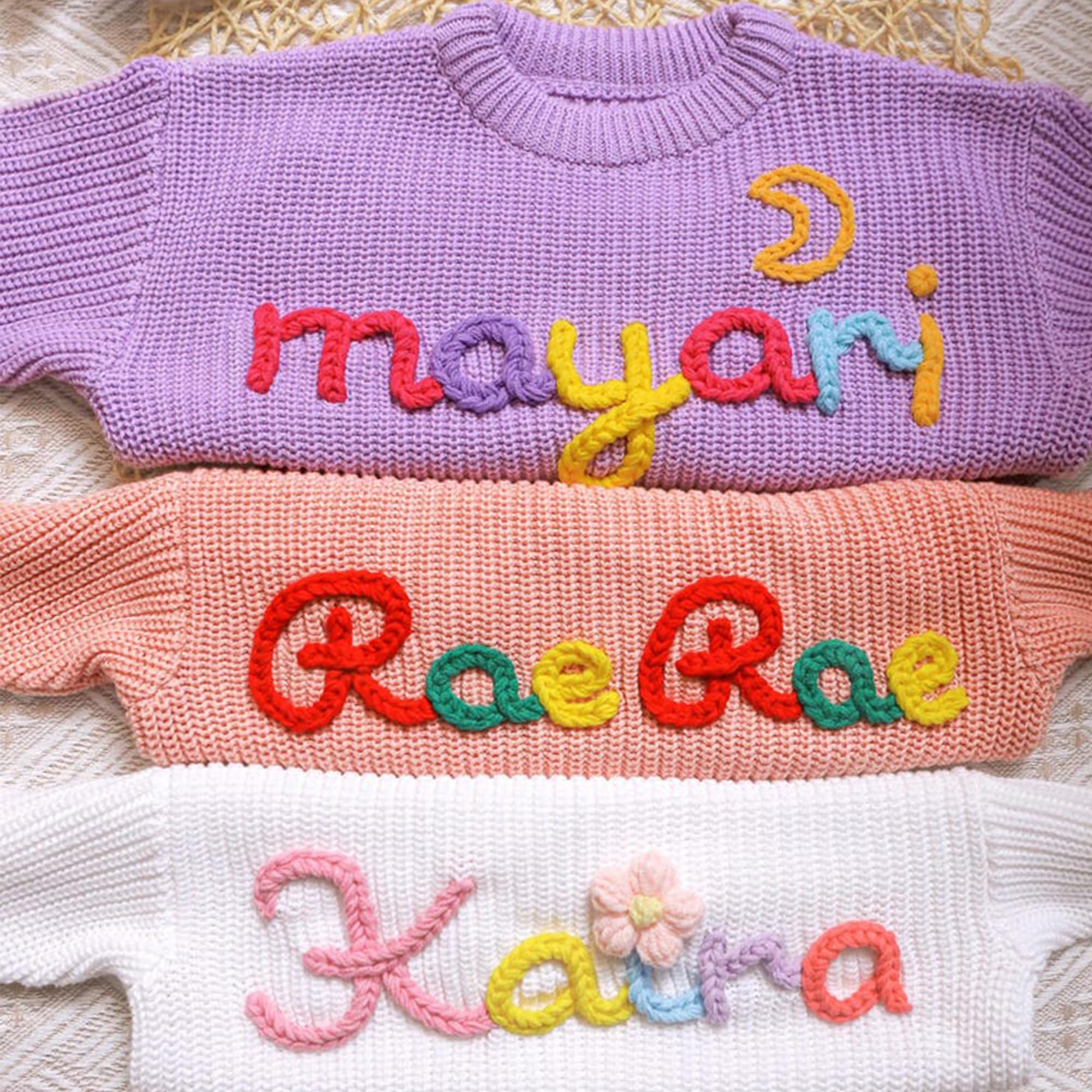 Personalized Baby Sweater, Custom Embroidered Knit Sweater with Name, Customized Baby Knit Sweater with Hand-Embroidered Name and Monogram, Embroidered Toddler Sweater, Handmade Kids Jumper