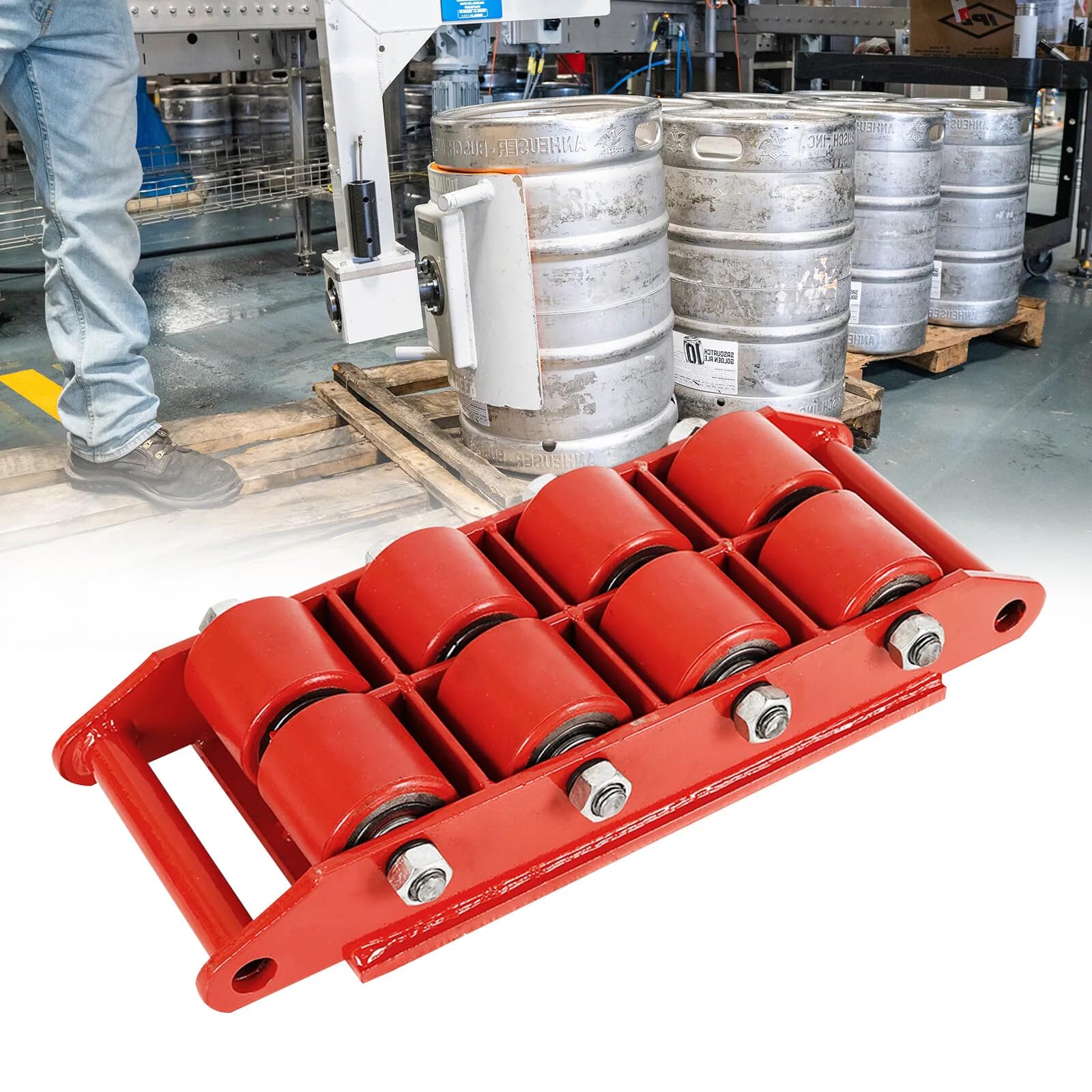 12T Red Moving Skate, Heavy Duty Industrial Machinery Skate Moving Equipment Cast Steel Machinery Mover con superficie antiscivolo, 8 ruote rotanti a 360°, per grandi oggetti pesanti