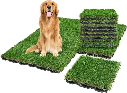XLX TURF Interlocking Fake Grass Tiles for Dogs - Square Artificial Grass Mats with Drainage for Patio, Balcony, Pets & Home Decor, 9 Pack