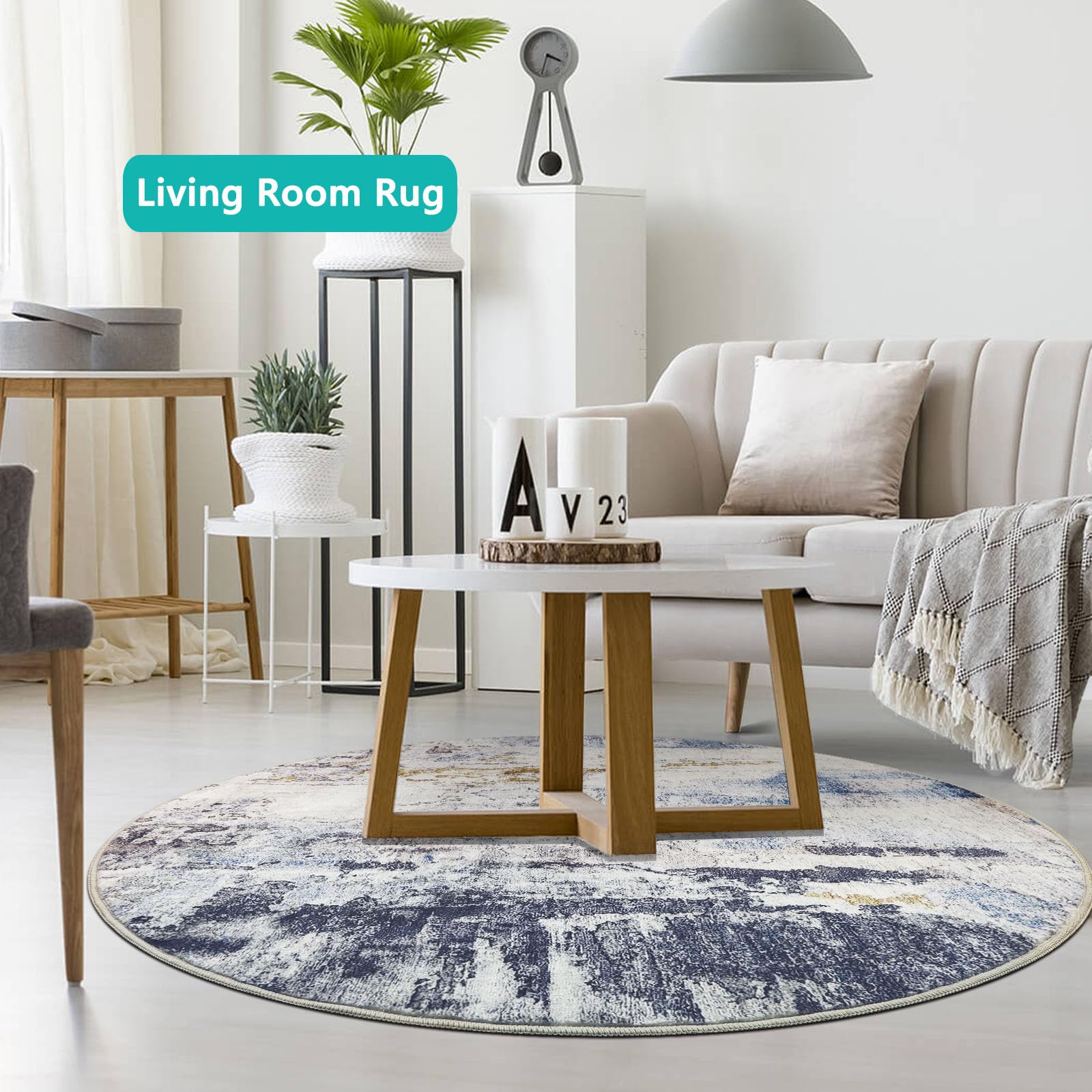 Tapis Rond Abstrait - 160 Cm - Poils Courts - Antidérapant - Lavable - Salon, Chambre, Bureau