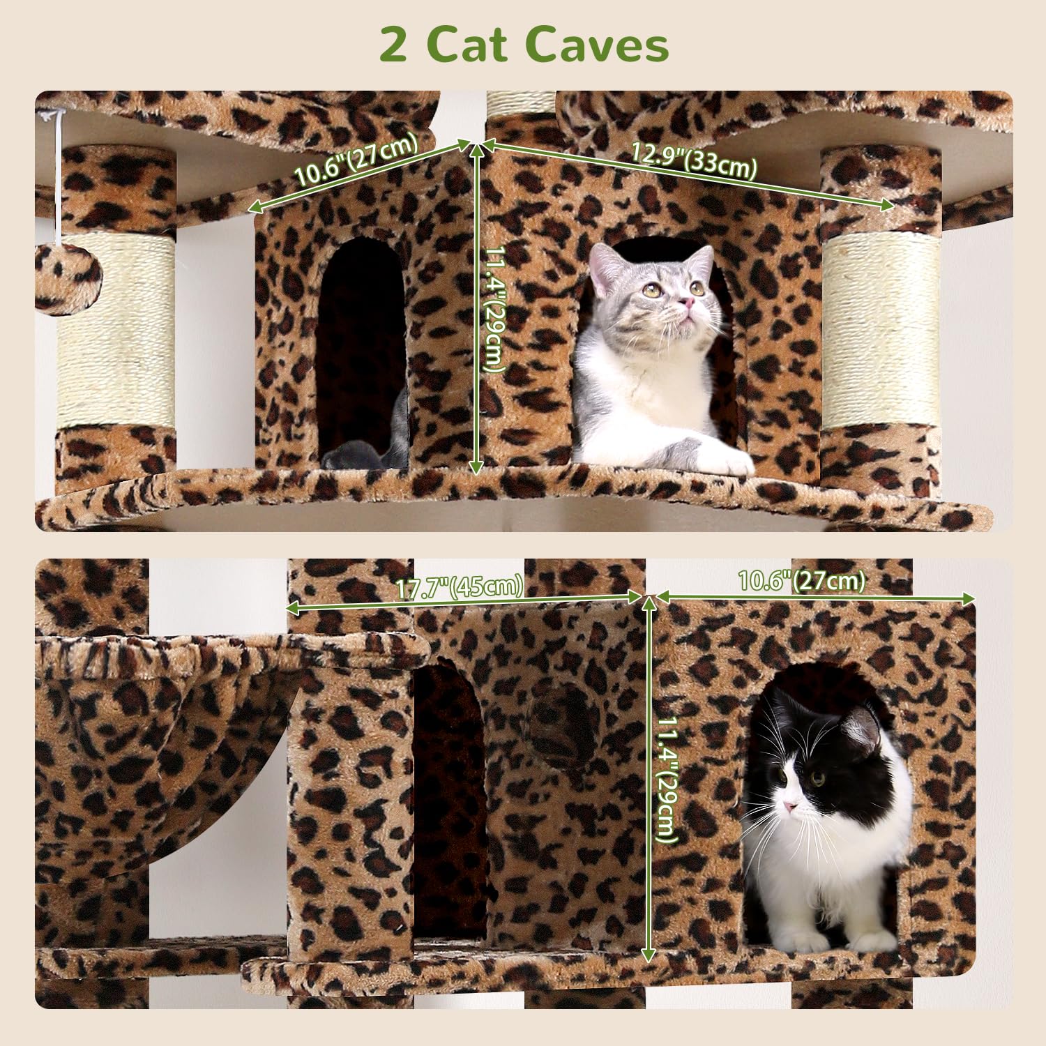 Globlazer F82 Kratzbaum XXL 209cm Luxus Schloss für Große Katzen, Leoparden | Katzenbaum Stabil über 2 Meter mit 3 Sitzstangen, 2 Katzenhaus, 2 Korb Plattform, Aktivitätskratzbäume für 2/3/4 Katzen Innen
