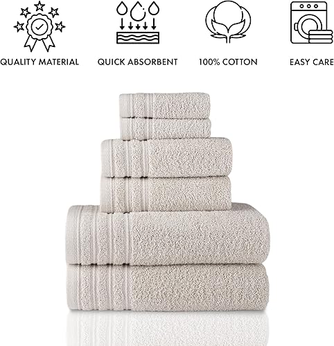 Vista 95 de Nine West Juego de toallas de 6 piezas, 100% algodón turco, secado rápido, altamente absorbente y cómodo, incluye 2 toallas de baño, 2 toallas