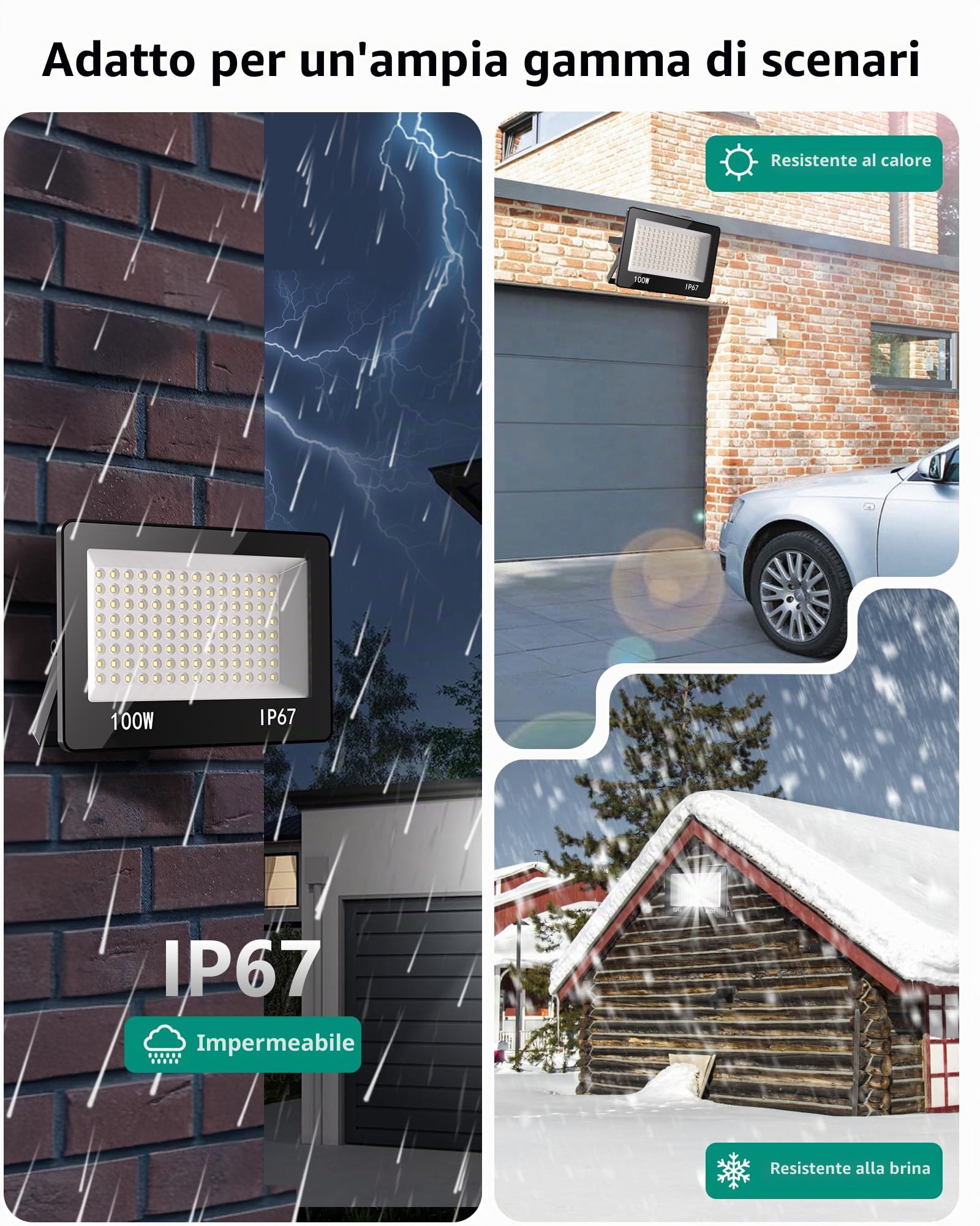Faretto LED da Esterno 300W 30000LM 6500K | Super Luminoso Fari LED, Faro LED Esterno Bianco Freddo, IP67 Impermeabile , per Giardino, Cortile, Terrazza, Patio, Garage