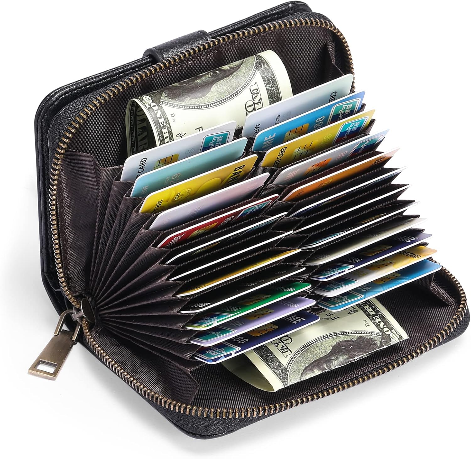 GAEKEAO Leather Credit Card Holder Wallet for Women RFID Blocking Large Capacity Bifold Zipper Card Case Organizer with Wristlet 32 Slots - Image 5