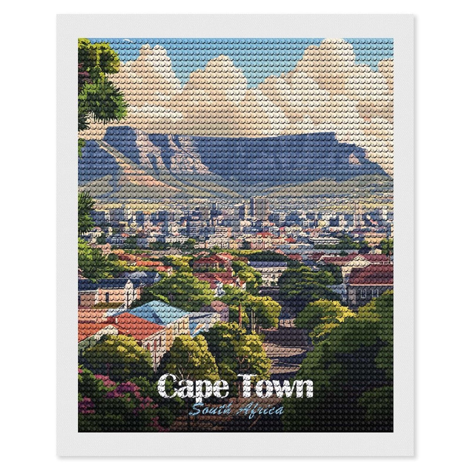 Junmoney Cape Town Cityscape(2) Diamond Art Canvas 16"x20", for Family Craft Time, Creative Leisure Activity, Living Room Decor, Festive Craft Gift