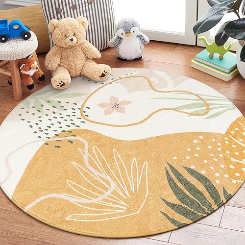 Miniatura 7 de Lahome Alfombra redonda bohemia de 4 pies  Alfombra redonda lavable antideslizante para cocina, dormitorio, ultra fina, suave, bonita alfombra