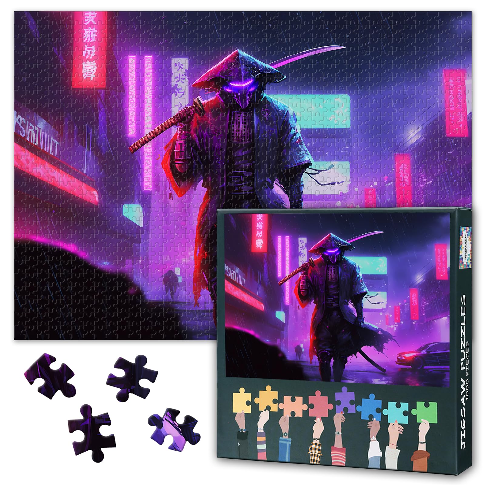 Puzzles for Adults 1000 Pieces: Japan Samurai - Challenging 1000 Piece Puzzle for Adults Cyberpunk City Dark Samurai Artwork for Home Decor & Relaxation 27.5"x19.6" — image 1