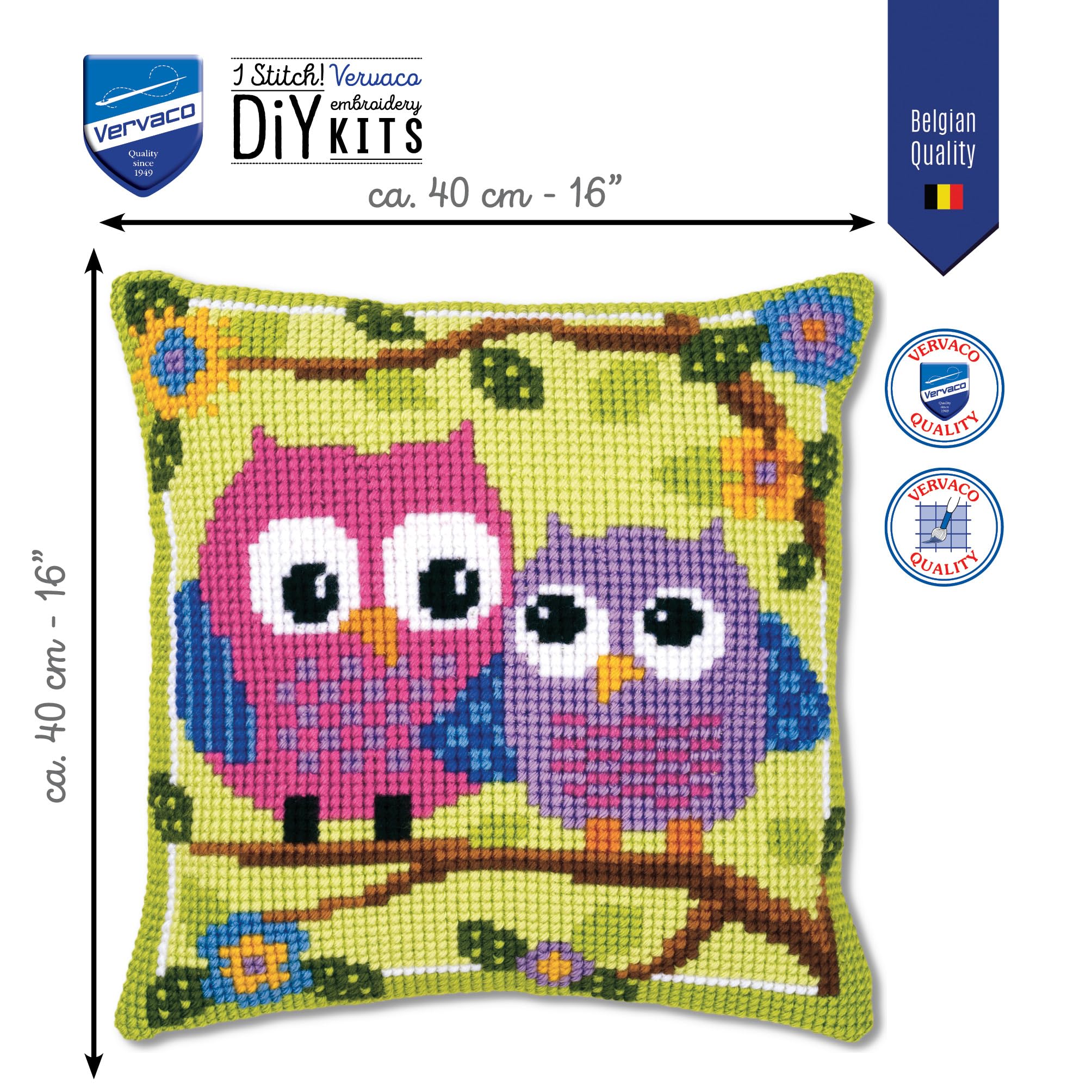 VERVACO Kit Cuscino Punto Croce Gufi su Un Ramo Set Ricamo Principianti Cuscini Gobelin Decorativi ca. 40 x 40 cm Accessori per Lavoretti Creativi DIY Casa Decor Hobby Adulti Cross Stitch