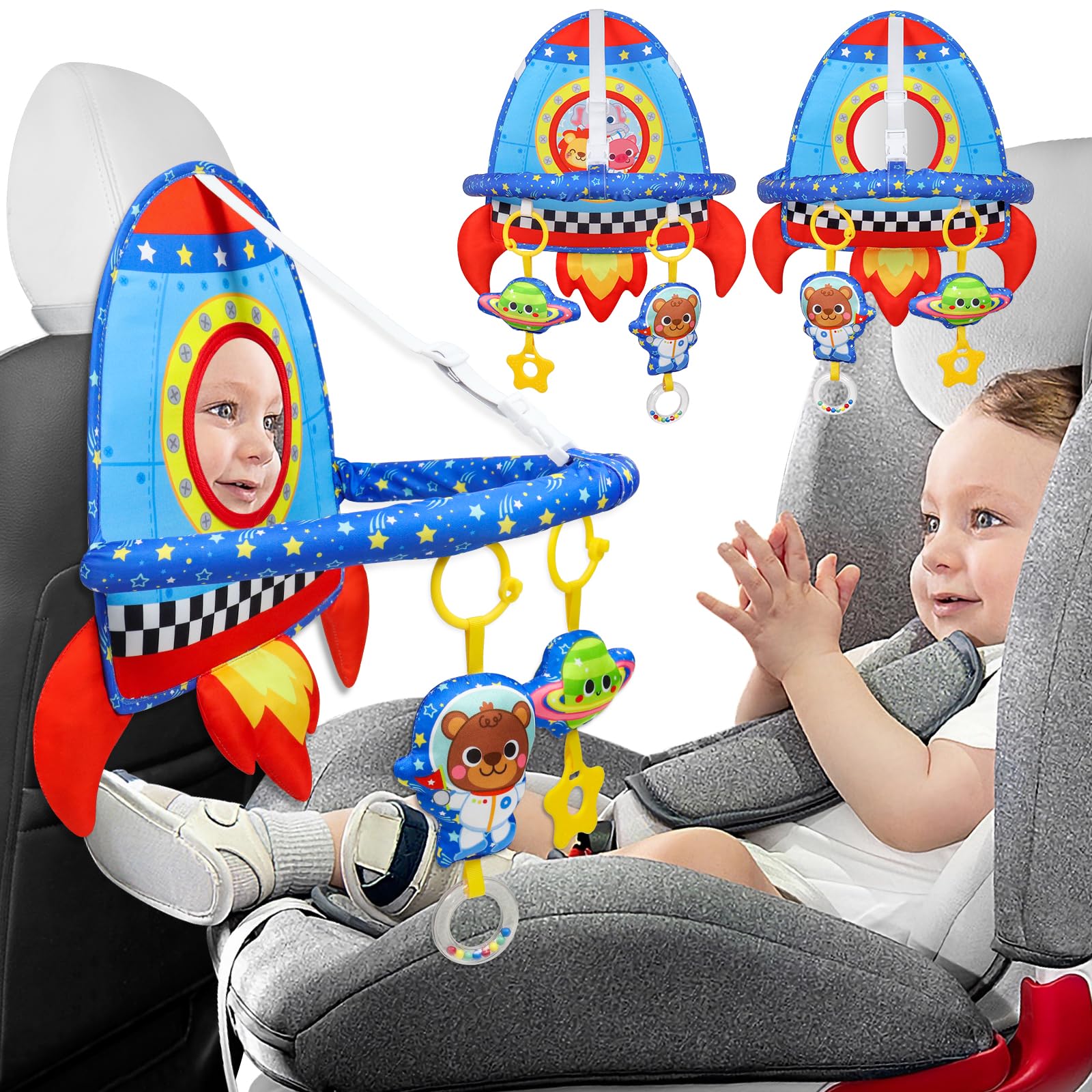 Dr Rapeti - Asiento de coche de doble cara con asiento orientado hacia atrás, juego de actividades de viaje, fácil de conducir para recién nacidos, arco de actividades ajustable con espejo para bebés, mordedor y sonajeros