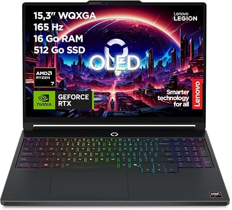 Lenovo Legion 5a 15AHP11 - Ordinateur Portable Gaming 15.3'' OLED 165Hz (AMD Ryzen 7 250, RAM 16Go, SSD 512Go, NVIDIA RTX 5060 8Go, Windows 11 Home) Clavier 1 Zone rétroéclairé AZERTY Français - Noir