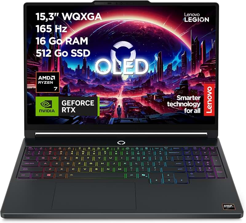 Lenovo Legion 5a 15AHP11 - Ordinateur Portable Gaming 15.3'' OLED 165Hz (AMD Ryzen 7 250, RAM 16Go, SSD 512Go, NVIDIA RTX 5060 8Go, Windows 11 Home) Clavier 1 Zone rétroéclairé AZERTY Français - Noir