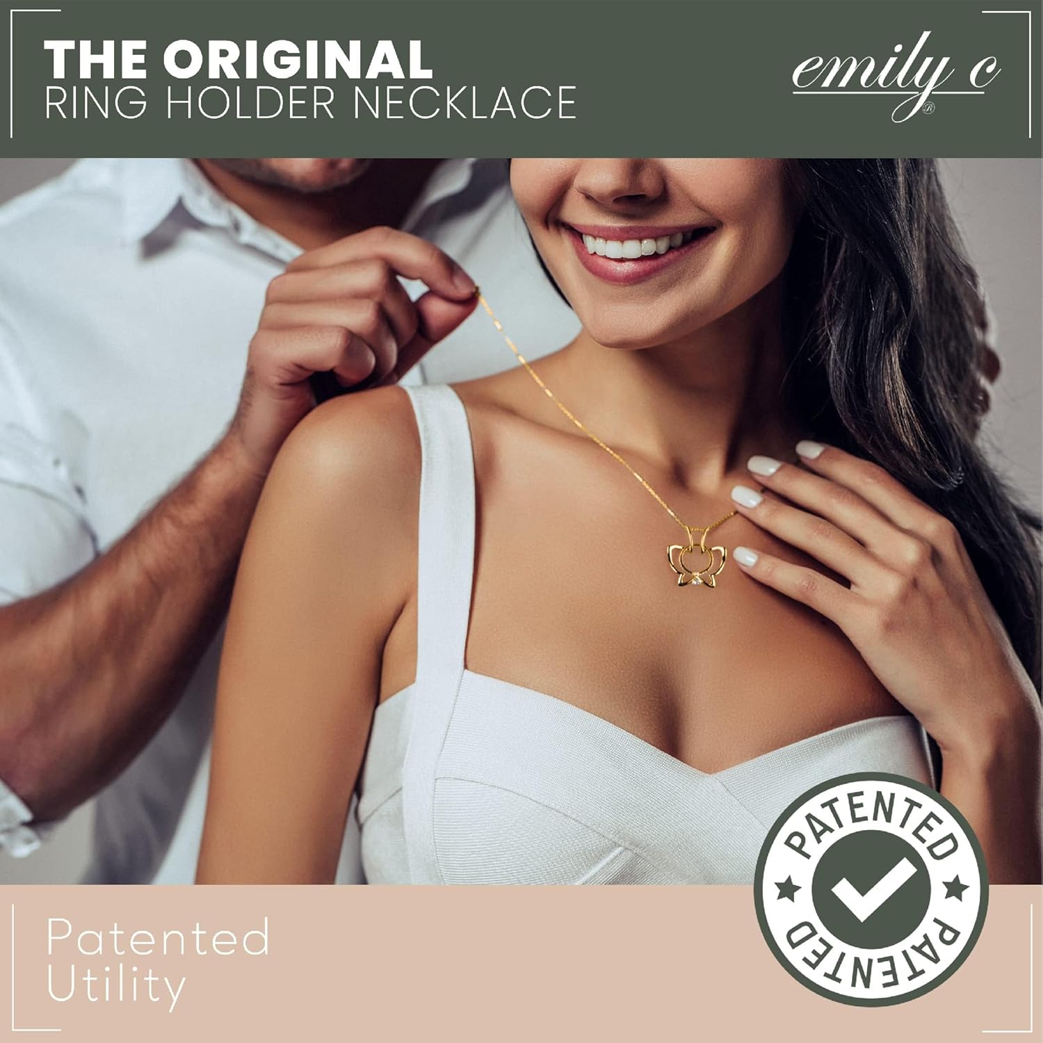 Emily C Ring Holder Necklace - Sterling Silver Necklace with Gold Finish - Engagement Gift for Doctors & Nurses - Gold Jewelry for Mom or Grandmother