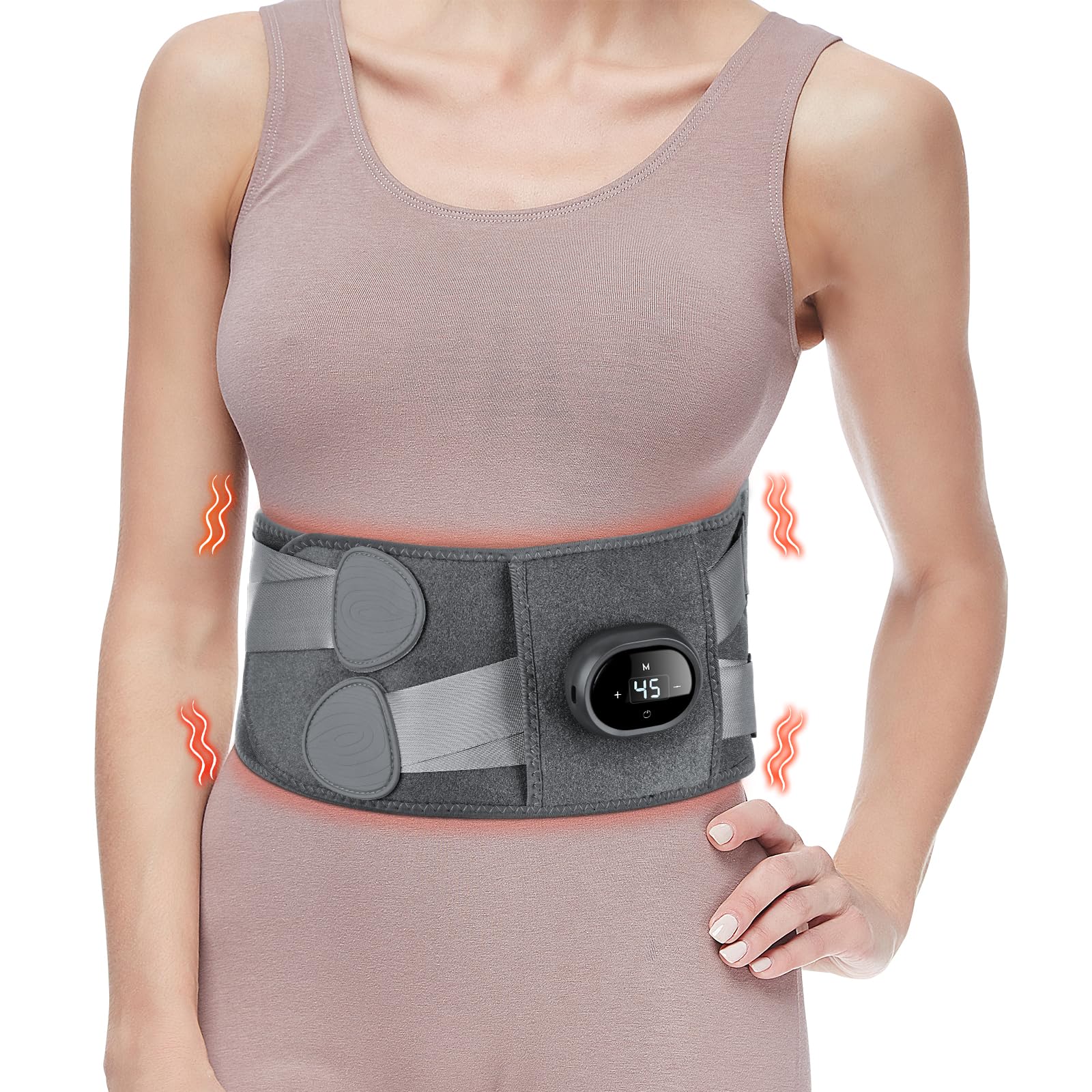 Cordless Heating Pad for Back Pain Relief, Lumbar Massaager with Heat, Heated Back Belt Abdomen Warmer Lumbar Support, Rechargeable Heating