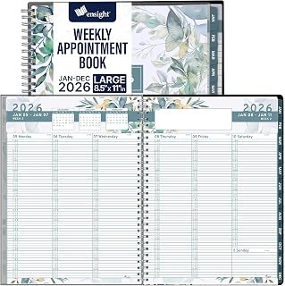 Ensight 2026 Appointment Book and Planner 8.5" x 11" Large Hourly Weekly Daily Schedule Book with Tabs, 15 Minute Time Slots, Floral Calendar Organizer Jan 2026–Dec 2026 Appointment Planner - Floral