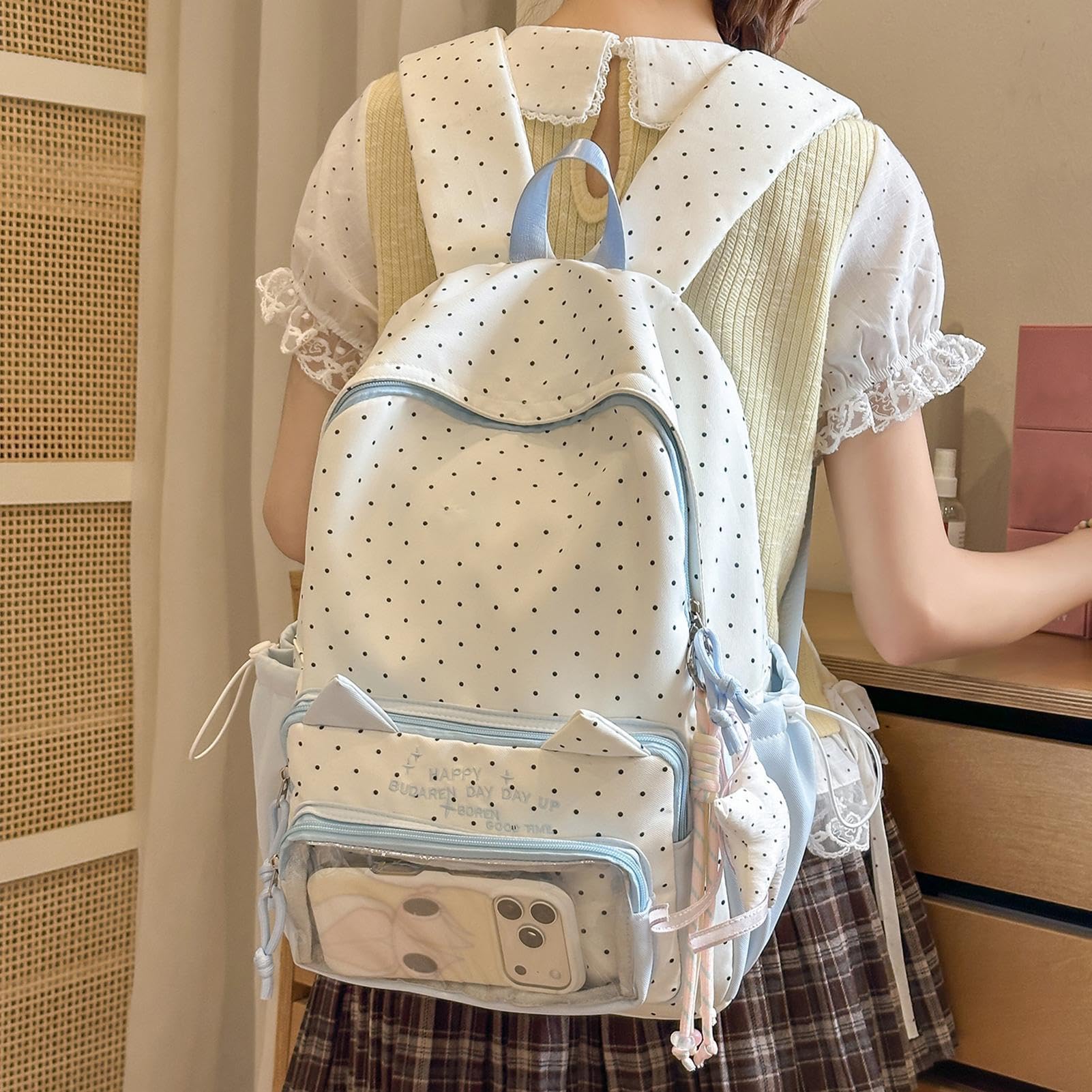 Generisch zaino italiano, in nylon, stile kawaii, con ciondolo a