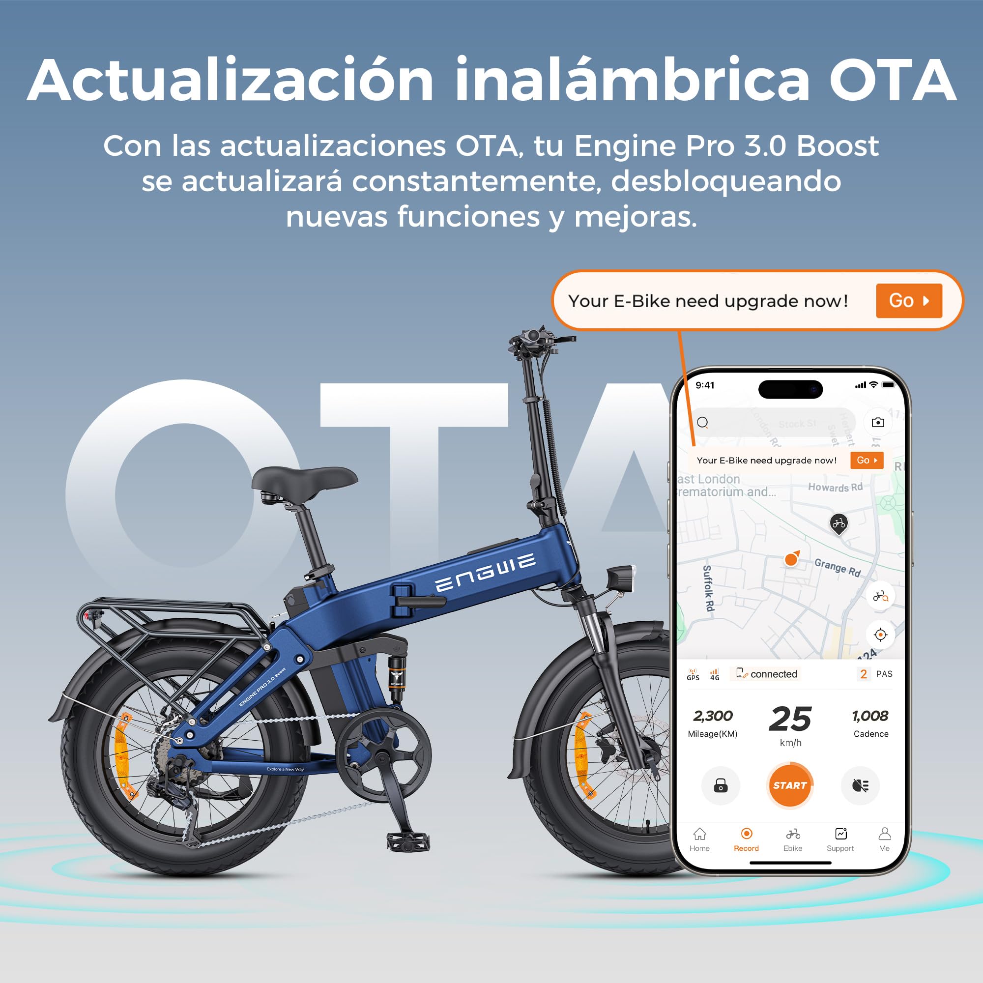 ENGWE Engine Pro 3.0 Boost Bicicleta Eléctrica Plegable | Carga Rápida en 2 horas, autonomía de hasta 130KM, Equipado con GPS y OTA, Sensor de par y Frenos Hidráulicos