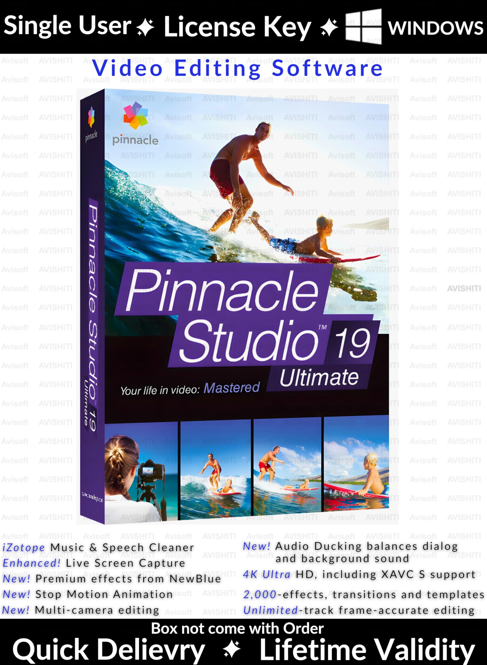 Pinnacle Studio 2019 Ultimate v19.5 |Advanced HD & 4K Video Editing & Screen Recording Software |Multi-Camera Editor, Stop Motion, 3D Support, NewBlueFX Plugins | Enhanced Video Masking, Color Grading | For Windows | Lifetime License | 1 User / 1 PC