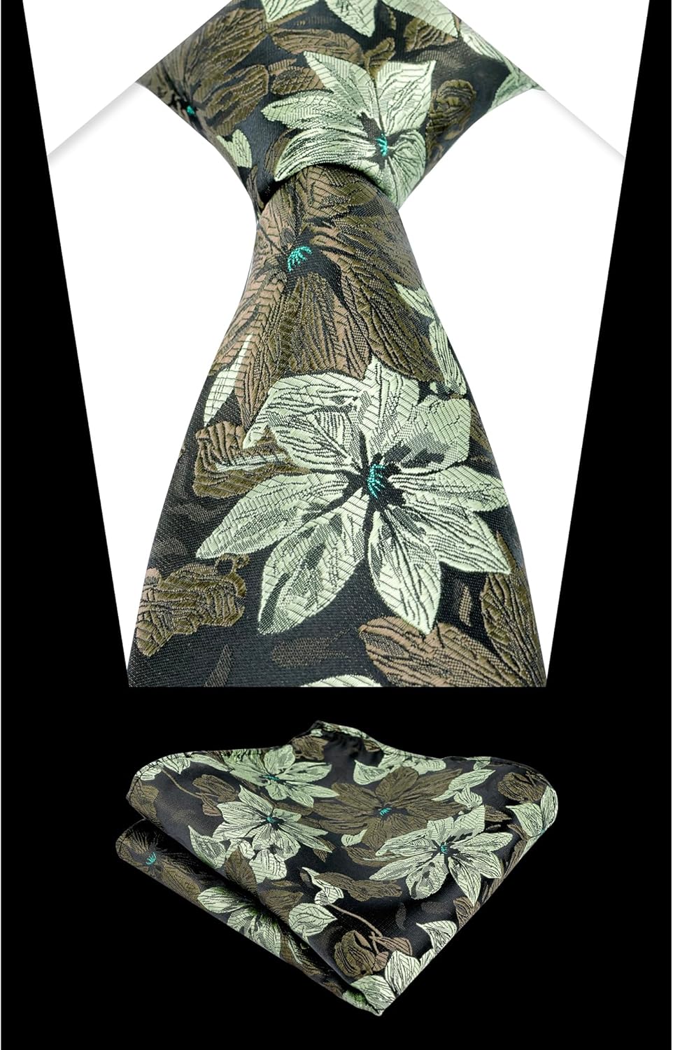 Alizeal Mens 3.35inches Large Floral Pattern Necktie and Printed Pocket Square Set - Image 6