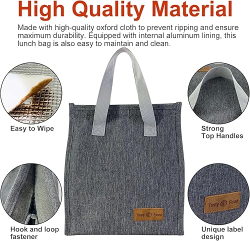 Miniatura 5 de Mziart Bolsa de almuerzo minimalista, bolsa aislada reutilizable para mujeres y hombres, contenedor a prueba de fugas, simple Bento Tote