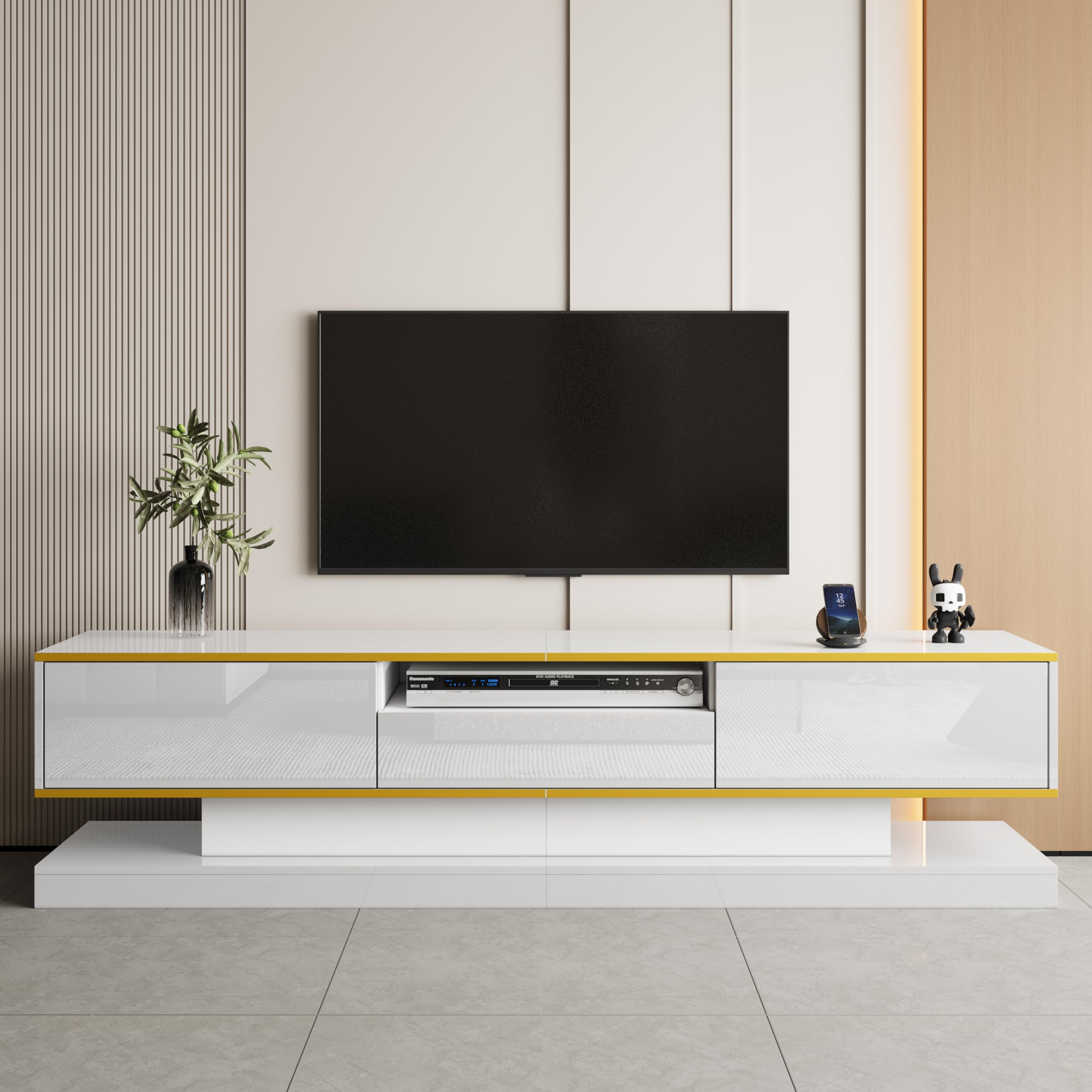 BTM Modern TV Cabinet with Three Drawers and an Open Compartment - High Gloss with Color-Changing LED Lights, 180 * 38 * 45cm — image 1