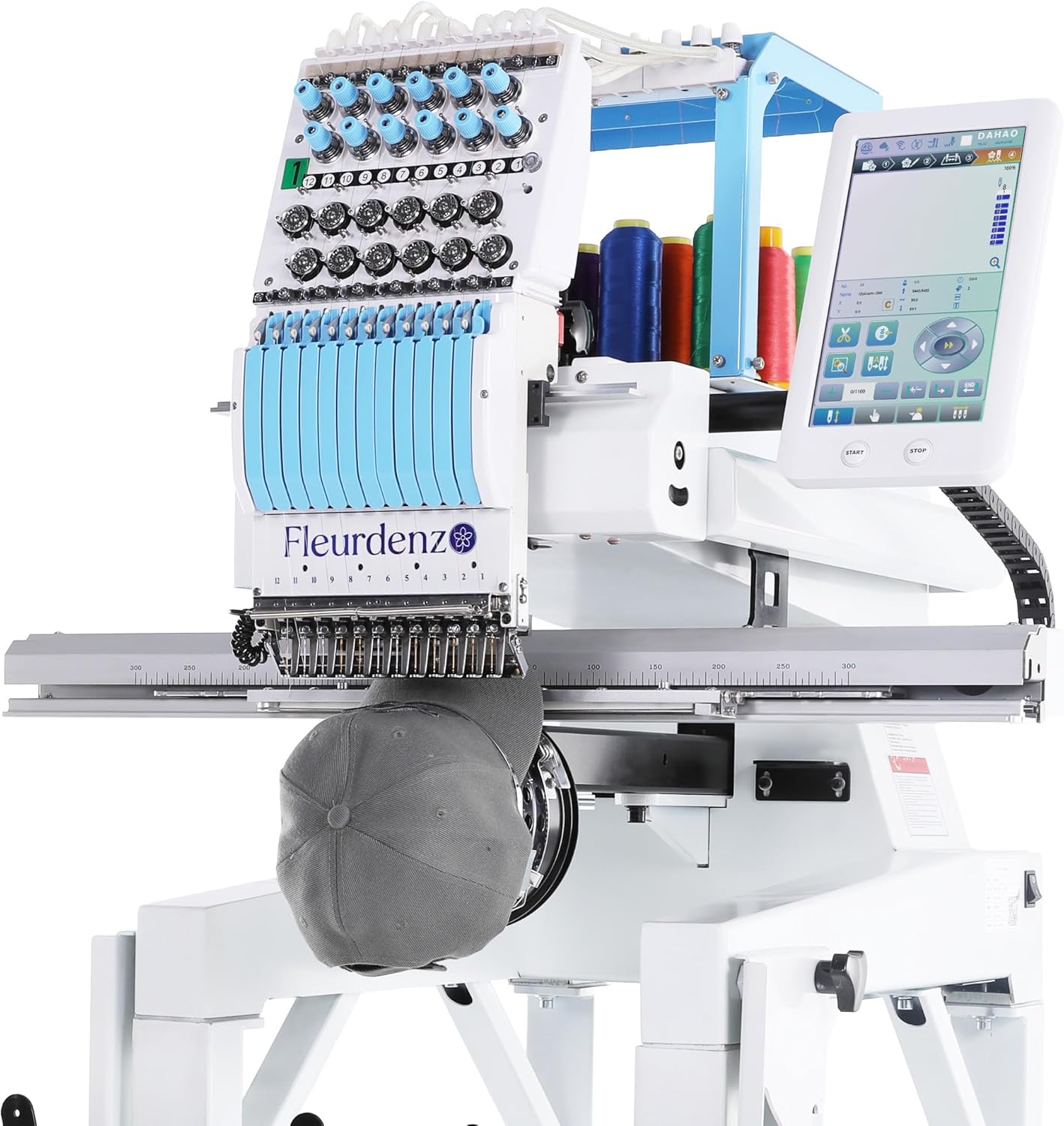 P1201 12-Needle Commercial Embroidery Machine for Entrepreneurs and Small Businesses, for Hats, Caps, Apparel, and Bags, 13.8" x 19.7" Large Area, 10" Touchscreen, Laser-Assisted Tracing