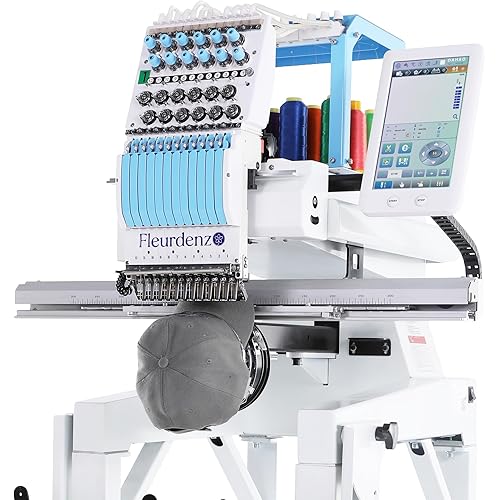 P1201 12-Needle Commercial Embroidery Machine for Entrepreneurs and Small Businesses, for Hats, Caps, Apparel, and Bags, 13.8" x 19.7" Large Area, 10" Touchscreen, Laser-Assisted Tracing