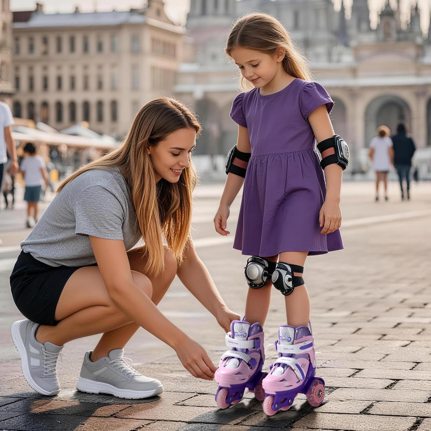 Toddler Roller Skates, 4 Adjustable Sizes, Light-up Wheels, Safety Three-Point Balance, Beginner Skates for Ages 3-8 Girls Boys Kids, Suitable Indoor & Outdoor Use