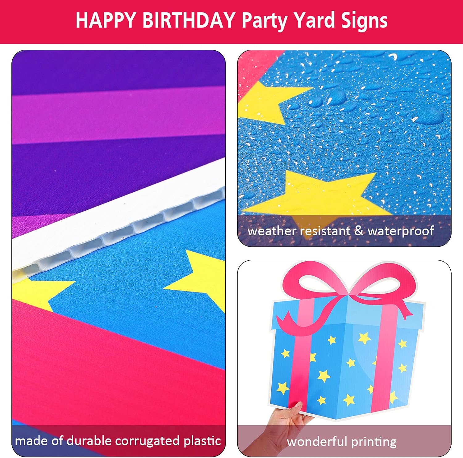 Yulejo 17 Piece Happy Birthday Yard Signs, 16 Inch Letters, Lawn Signs with Stakes, Waterproof, Multicolor, Contemporary Style, Birthday Theme, DECORATIVE SIGN, Ground Mount, Signs