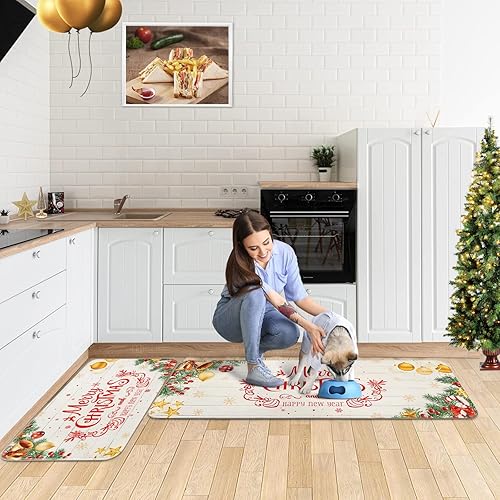 Miniatura 2 de ASPMIZ Juego de 2 alfombras de cocina de Navidad antideslizantes, lavables para el piso, tapetes de cocina para el suelo de Navidad, tapetes cómodos
