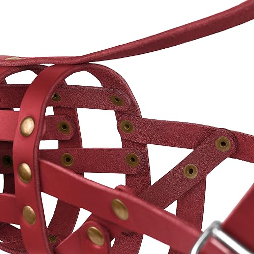 Miniatura 6 de MUROM Bozal de cuero para perro, pastor alemán, ajustable, transpirable, para doberman, dálmata, razas medianas y grandes, negro, marrón, rojo,