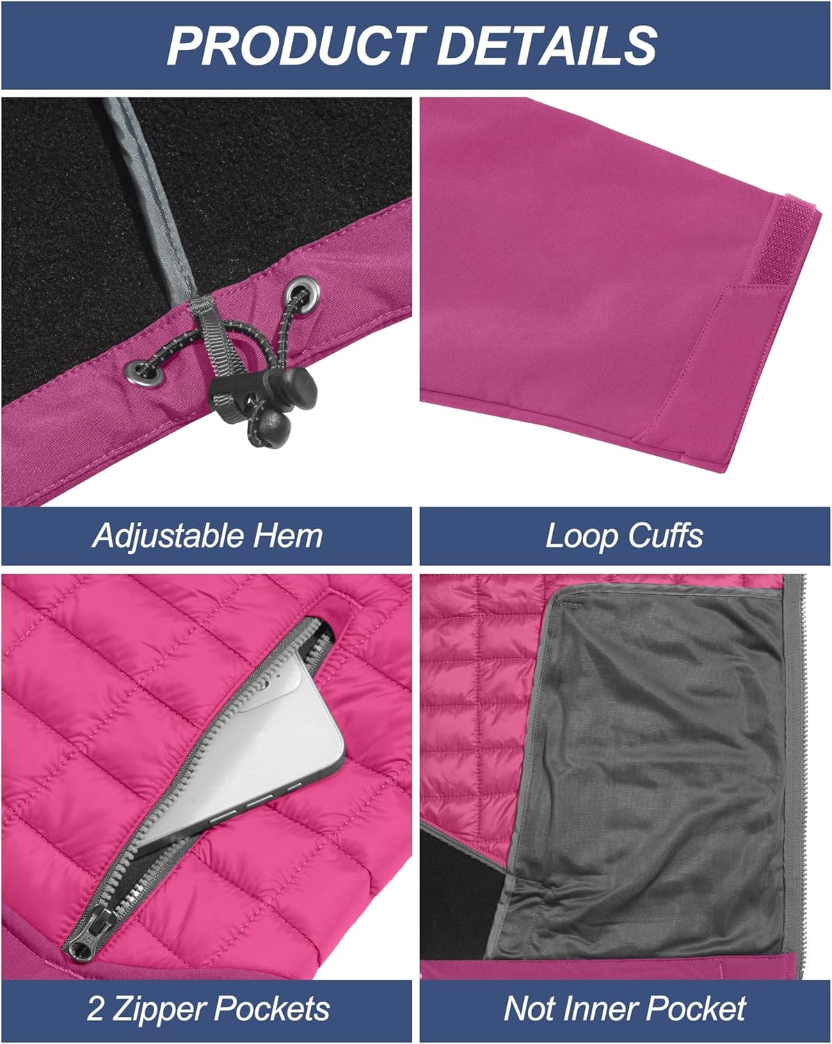 Little Donkey Andy Women's Lightweight Insulated Hybrid Jacket for Hiking Running Ski Thermal Warm with Removable Hood - Image 5