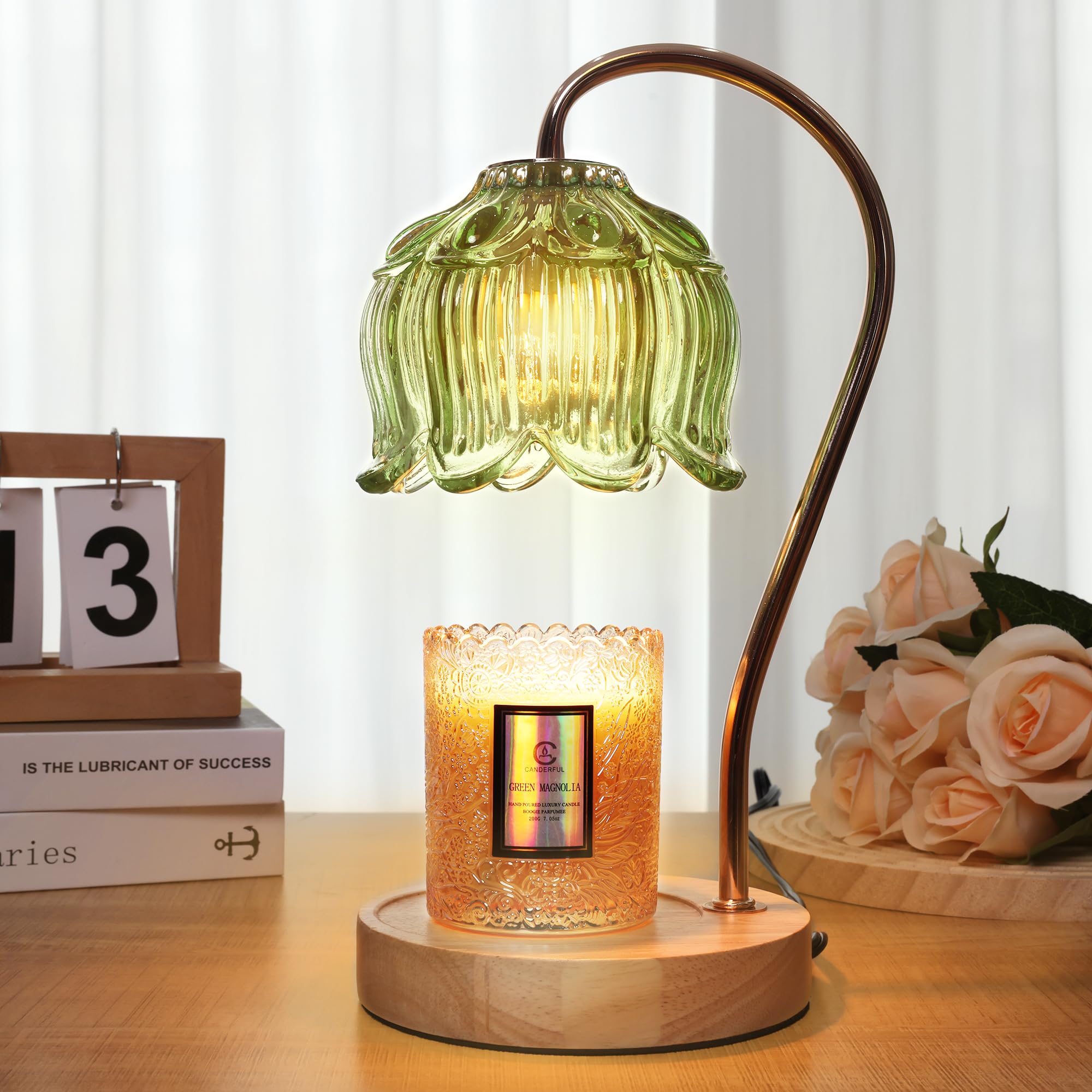 Flower design candle warmer lamp with elegant glass shade