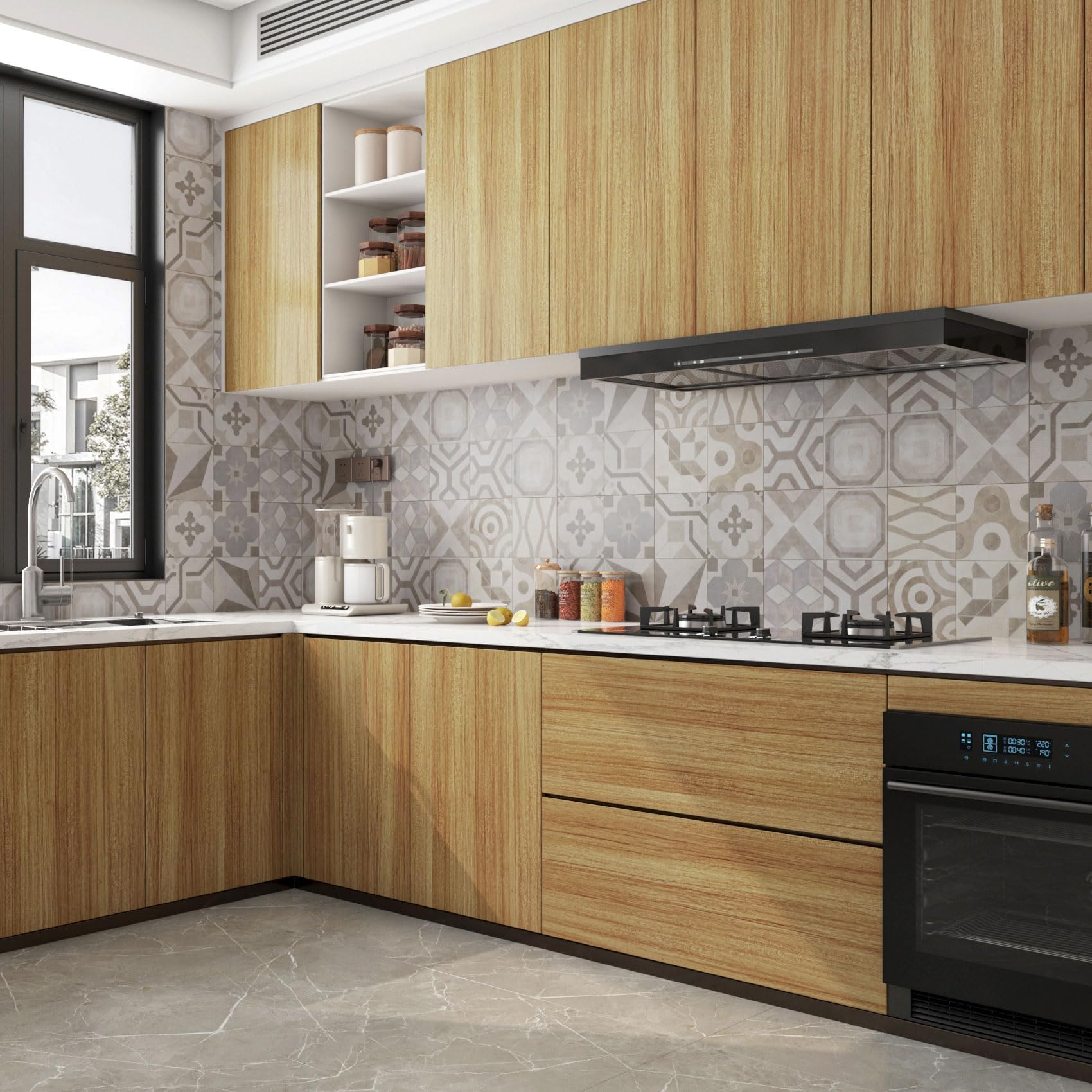 Stickyart Carta da Parati Cucina Mobili Legno Marrone 90cm X 400cm Pellicola Adesiva Per Mobili Marrone Rivestimento Parete Mattonelle Adesive Cucina Rimovibile Impermeabile Per Bagno Armatio Tavola