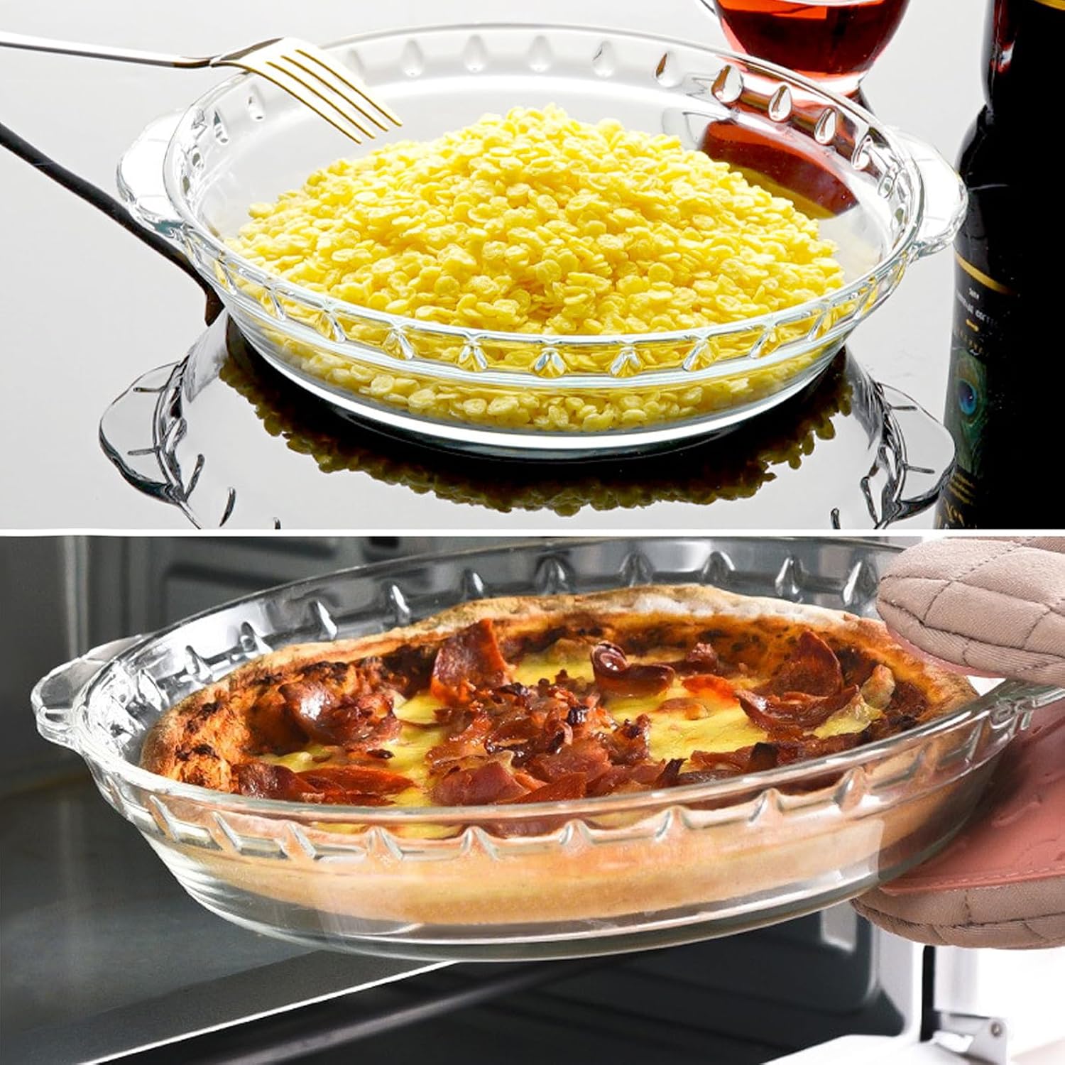 3 Pack Glass Pie Baking Dishes for Baking Round Baking Dishes with Handles for Baking and Serving (9inch)
