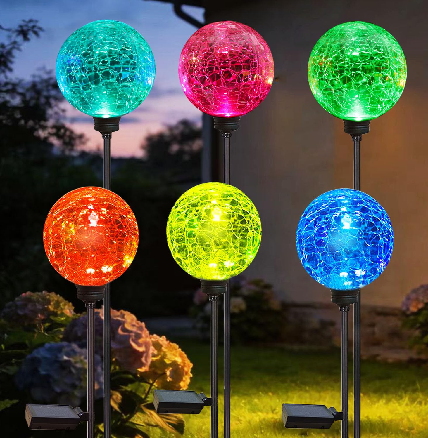 Luci solari da giardino, confezione da 6 luci a globo solare multicolore che cambiano colore, per esterni, impermeabili, decorative per cortile, luci da giardino alimentate a sfera in vetro per