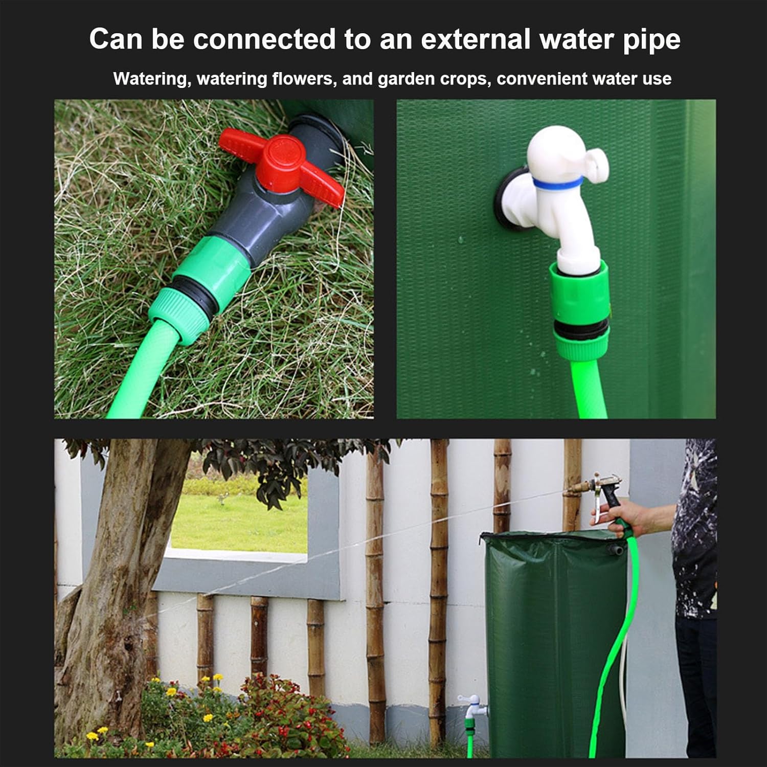 Rain Water Collection Barrel Portable Large Capacity Rain Barrel, Rain Water Storage Barrel with Filter Two Spigots and Overflow Kit for Watering Car Washing Gardening(Black,40 * 50cm)