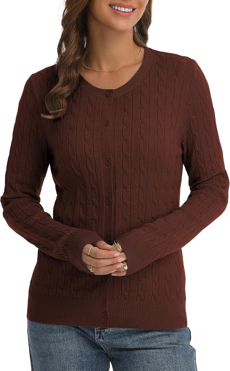 QUALFORT Womens Cable Knit Cardigan Sweaters Long Sleeve Lightweight Crewneck Button Up Sweater 2026 - Image 5