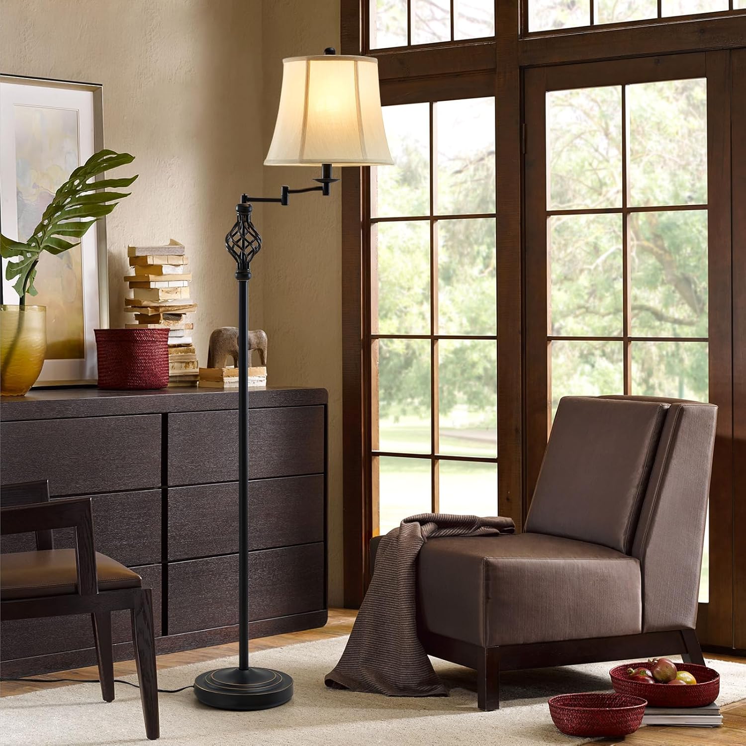 GyroVu Color Temperature Adjustable Floor lamp, Traditional 350° Adjustable Swing Arm Floor Lamp Vintage Pole lamp Farmhouse Lamp for Living Rooms & Offices, Rustic Standing Lamp for Bedroom Reading