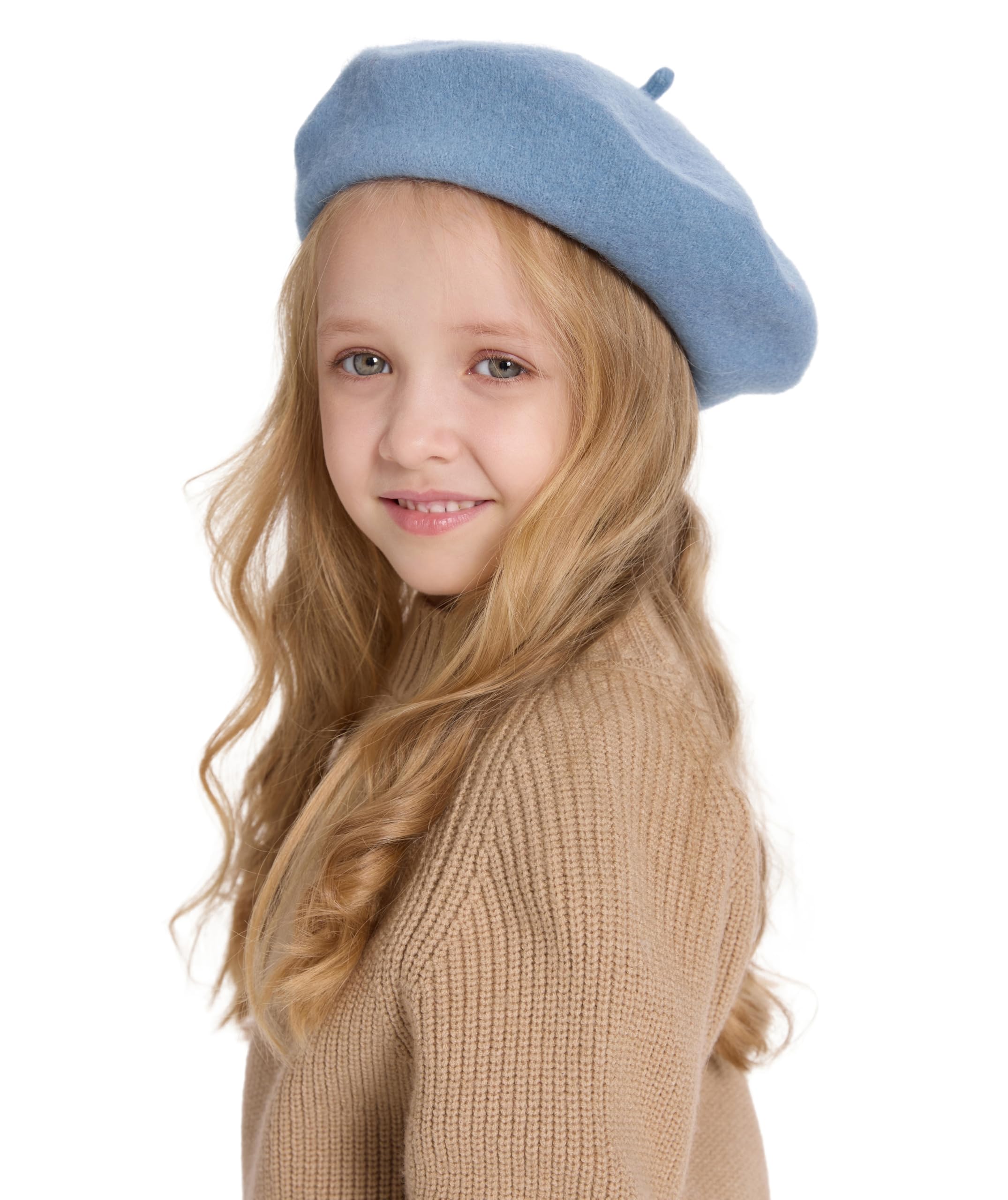 ZLYC Wool Kids Beret Hat Girls Solid Color Artist French Beret Cap(Sky Blue) - Image 4